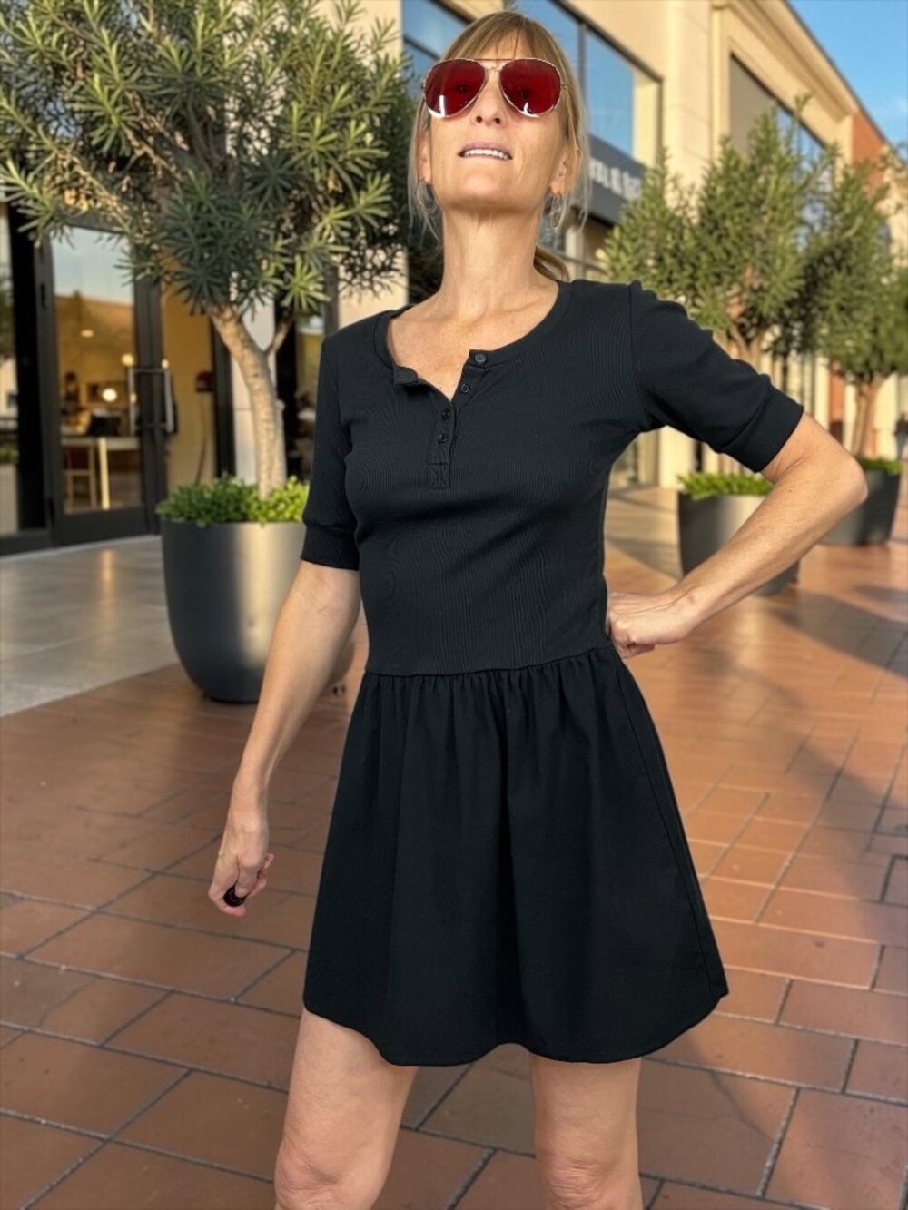 Reformation Lani Dress M Black Short Sleeve Mini Organic Cotton